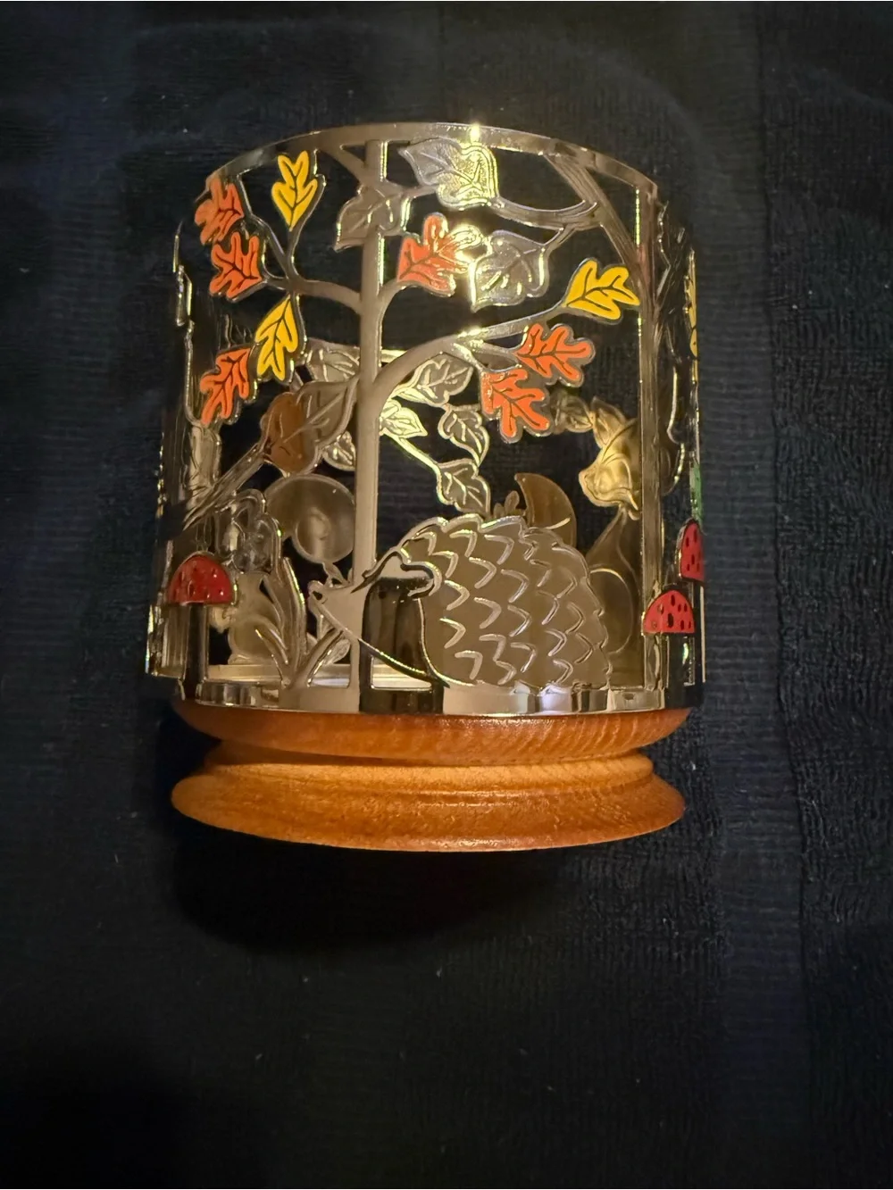 Whimsical Orange Fox Candle Holder with Sunflower Design